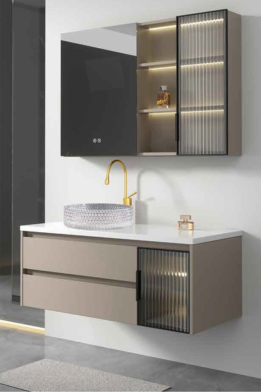 Medium Fluted Glass Vanity Set